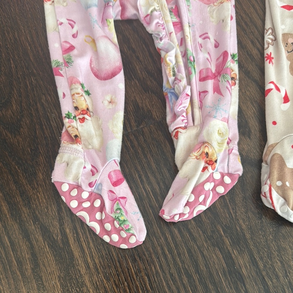 Bums & Roses Holiday Pj pack of 3 - one 3-6 month & 2 0-3 month - NO STAINS - Picture 3 of 11